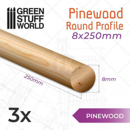 Kruhové tyče z borovicového dreva 8 x 250 mm